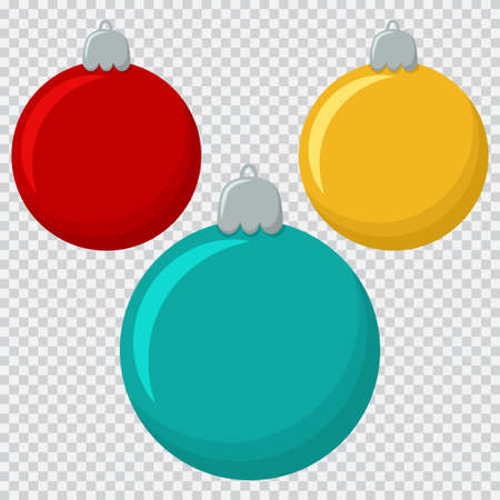 Glass colorful Christmas balls. Holiday elements for design. Vector flat icons isolated on a transparent background.のイラスト素材