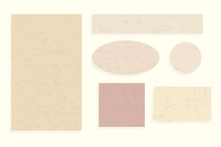 Old vintage crumpled paper. Vector set of an album of torn and different forms of pages isolated on white background.のイラスト素材