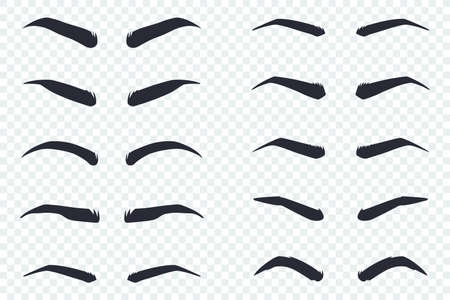Male and female eyebrows of different shapes. Vector cartoon flat icons set isolated on transparent background.のイラスト素材