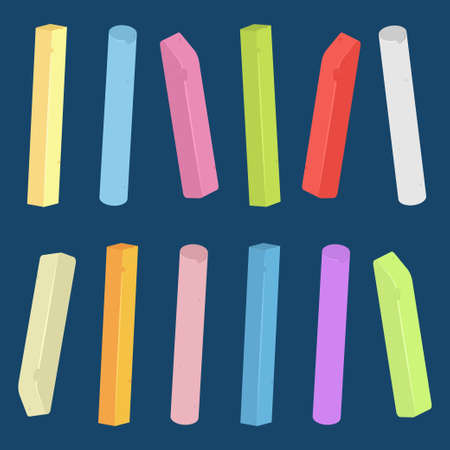 Chalk piece and stick of different colors vector set isolated on background.のイラスト素材