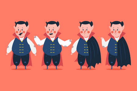 Funny vampire vector cartoon characters set isolated on background.のイラスト素材