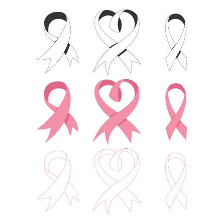 Breast cancer ribbon vector set isolated on a white background.のイラスト素材