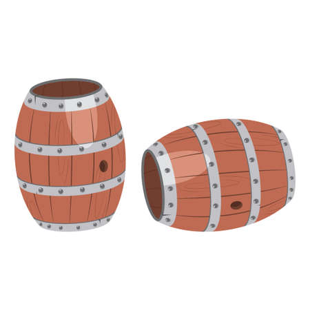 Wooden barrel vector cartoon set isolated on a white background.のイラスト素材