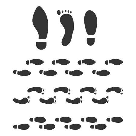 Human footprint and tracks vector black silhouette set isolated on a white background.のイラスト素材