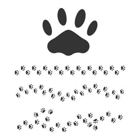 Cat and dog footprint and tracks vector black silhouette set isolated on a white background.のイラスト素材