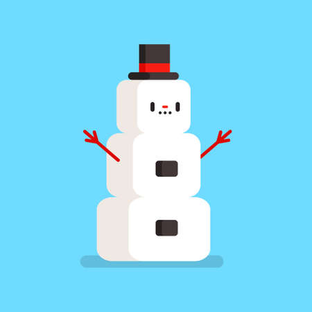 Cute snowman in a hat vector cartoon funny character isolated on background.のイラスト素材