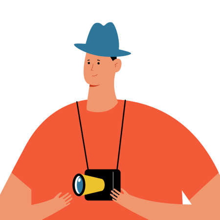 Photographer with camera vector cartoon illustration isolated on a white background.のイラスト素材