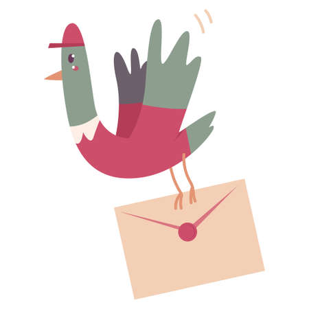 Delivery pigeon with with postal envelope vector cartoon illustration isolated on a white background.のイラスト素材