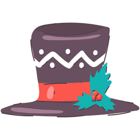 Snowman hat with ribbon, holly berry and ornament vector cartoon illustration isolated on a white background.のイラスト素材