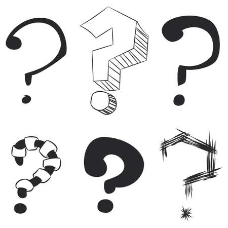 Question mark sketch isolated on white background. Hand draw vector icons set.