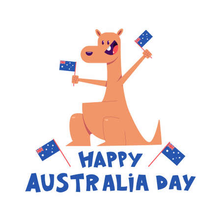 Happy Australia Day vector concept illustration with cute kangaroo characters isolated on a white background.のイラスト素材