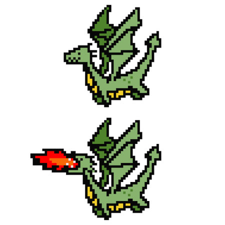 Pixel art dragon. Vector 8 bit game character isolated on white background.のイラスト素材