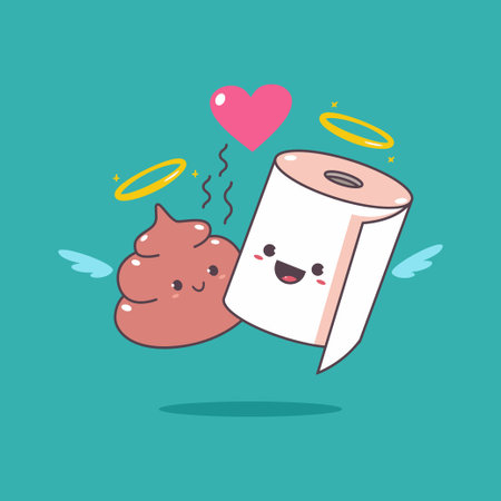 Funny loving couple toilet paper and poop vector cartoon character for Valentine's Day.のイラスト素材