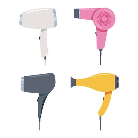 Hair dryer vector cartoon illustration set isolated on a white background.のイラスト素材