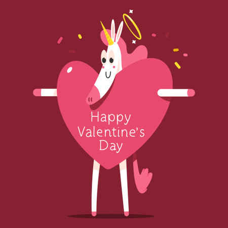 Cute unicorn in heart shaped costume vector cartoon character isolated on background.のイラスト素材