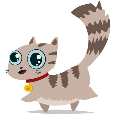 Cat in a collar with a gold medallion. Vector cartoon illustration isolated on white background.のイラスト素材