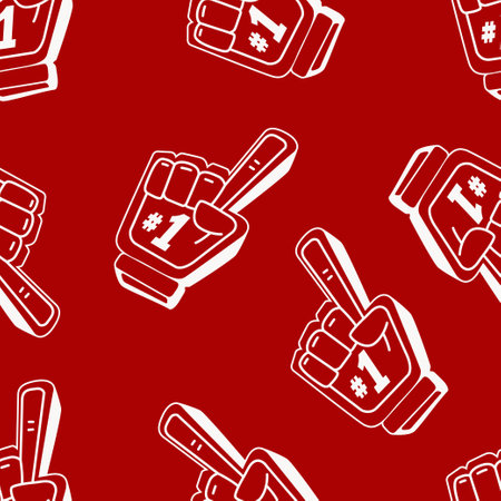 Finger foam number one vector seamless pattern on a red background for packing, wrapping, labels and backdrop. Texture for sport fans.のイラスト素材