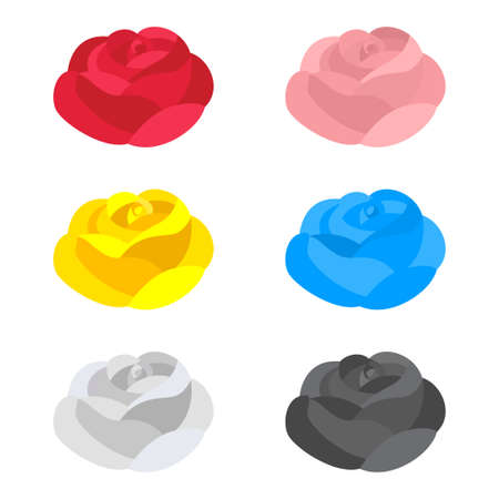 Rose flowers vector flat icons set of different colors isolated on white background.のイラスト素材