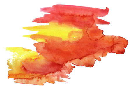 Abstract watercolor background. Red and yellow splash texture isolated on white backdrop. Hand drawn illustrations.の写真素材