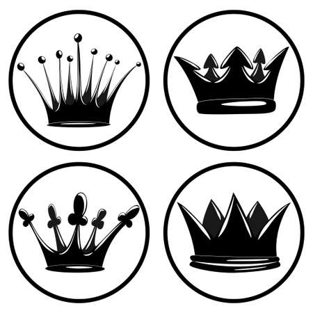 Crown vector black silhouette icons set isolated on white background.のイラスト素材