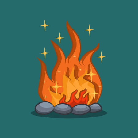Bonfire. Vector illustration of a campfire outdoors. Camping icon.のイラスト素材