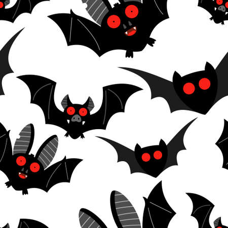 Bat vector seamless pattern on a white background for holiday Halloween.のイラスト素材