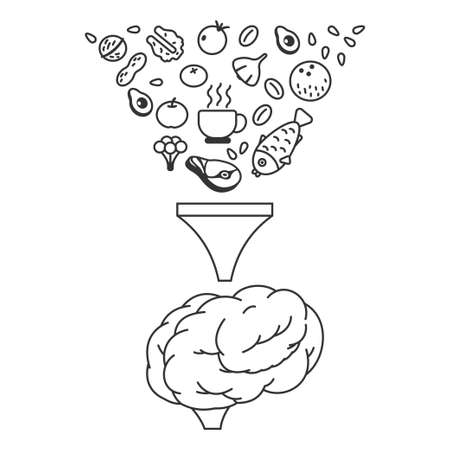 Food for the brain vector concept linear illustration isolated on white background.のイラスト素材