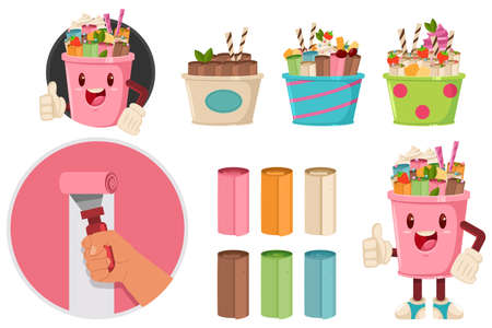 Thailand ice cream roll vector flat icon or logo, character set isolated on a white background.のイラスト素材