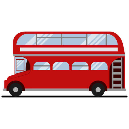 Red double-decker London bus. Vector flat icon of city tourist transport of the UK isolated on white background.のイラスト素材