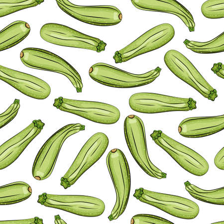 Zucchini vector seamless pattern on a white background for packing, wrapping, labels and backdrop. Vegetables texture.のイラスト素材