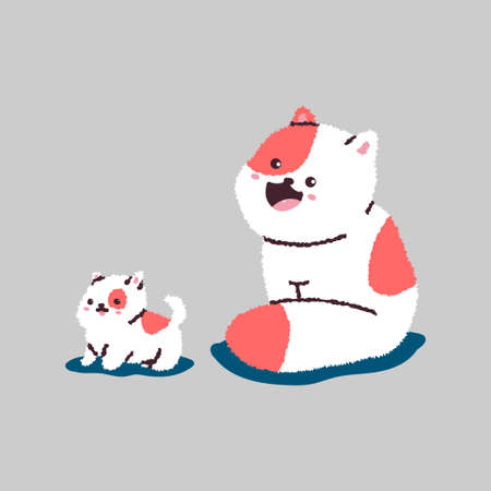 Funny cartoon cat and kitten. Vector pets character isolated on background.のイラスト素材