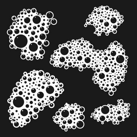 Soap bubbles and suds vector cartoon set isolated on black background.のイラスト素材