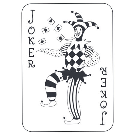 Joker poker card vector cartoon illustration isolated on white background.のイラスト素材