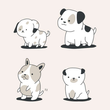 Cute outline dogs vector cartoon set isolated on background.のイラスト素材
