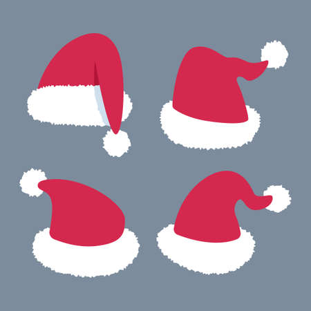 Santa Claus hat vector cartoon set isolated on background.のイラスト素材