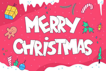 Merry Christmas greeting card vector illustration.のイラスト素材