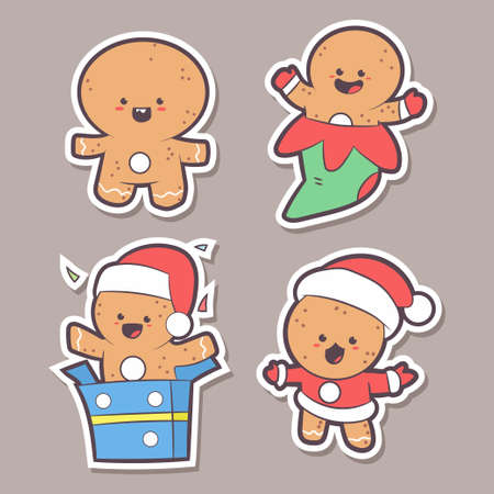 Cute gingerbread man characters vector cartoon set isolated on background.のイラスト素材