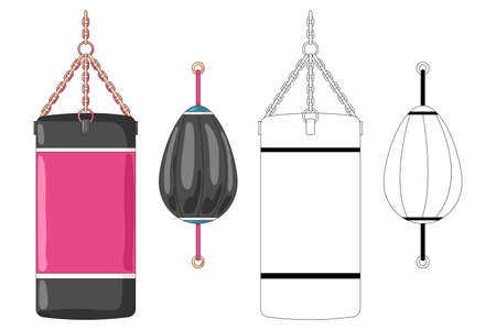 Boxing bag vector cartoon set isolated on a white background.のイラスト素材