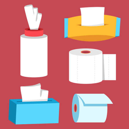 Sanitary and toilet paper vector cartoon set isolated on background.のイラスト素材