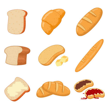 Bread and pastries vector cartoon set isolated on a white background.のイラスト素材