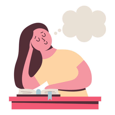 Daydreaming woman vector cartoon illustration isolated on a white background.のイラスト素材