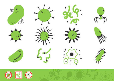 Bacteria and virus vector icons set isolated on a white background.のイラスト素材