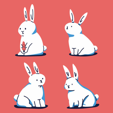 Rabbit vector flat set isolated on background.のイラスト素材
