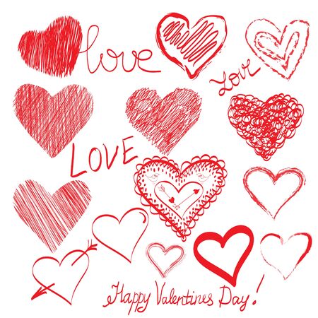 Hand drawn hearts set. Set icons. Vector illustrationsのイラスト素材