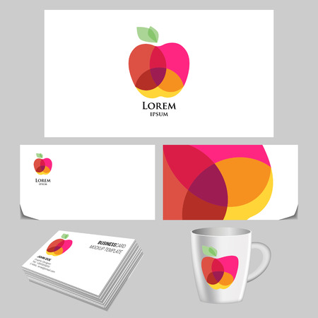 Vector bright apple logo. Creative template business card. Vector realistic branding mock upのイラスト素材