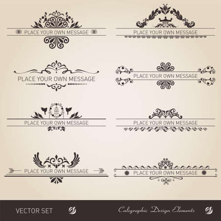 Vector set of calligraphic design elements. Ornate frames and scroll elementsのイラスト素材