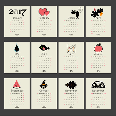 Unusual calendar in black style. Vector illustrationのイラスト素材