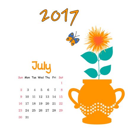 Vector nice calendar template for July 2017のイラスト素材