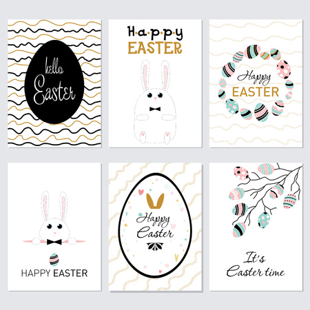 Vector set of Happy Easter greeting cardsのイラスト素材