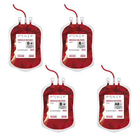 Vector illustration blood bag with label different blood group ABO and Rh systemのイラスト素材